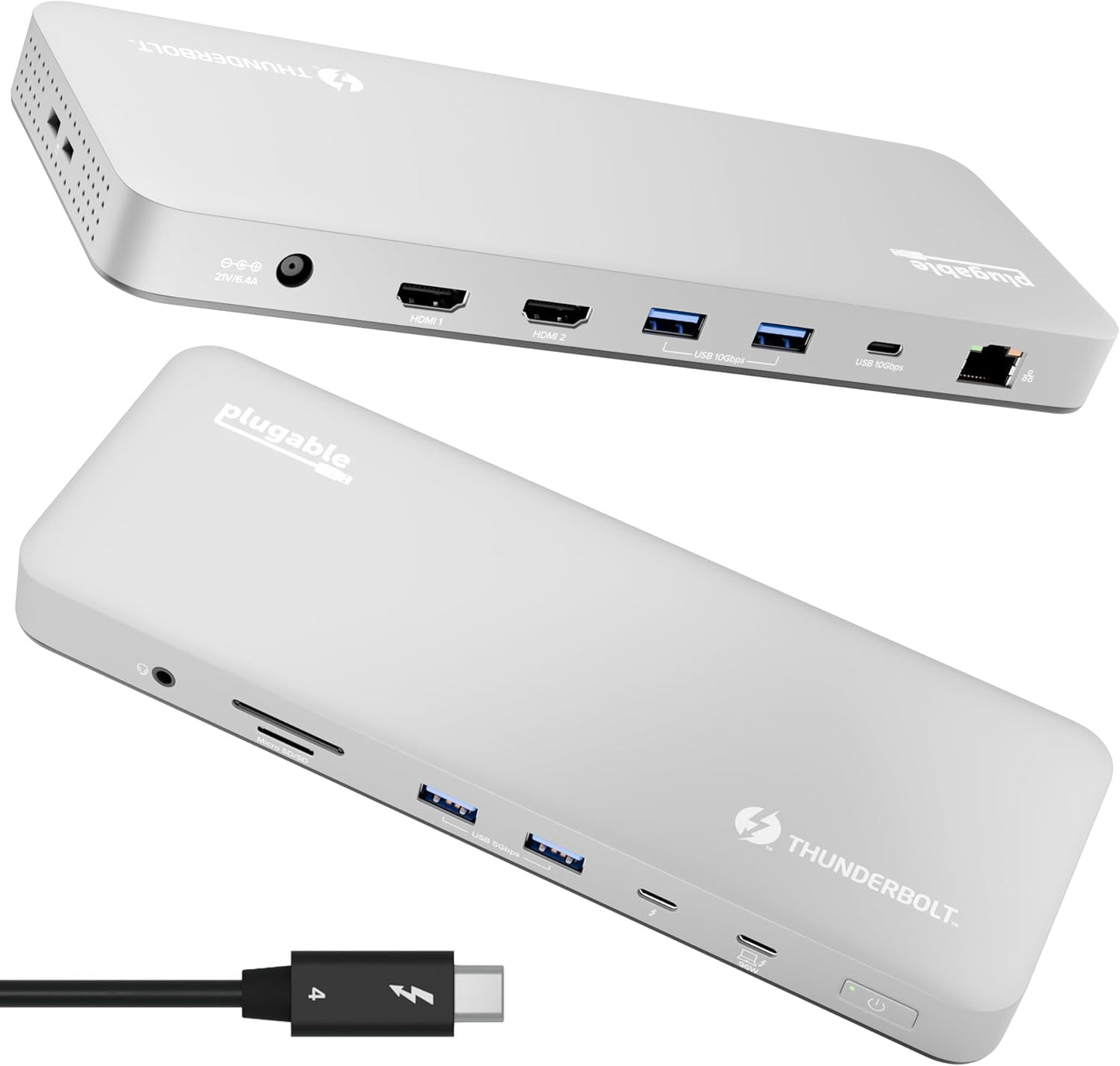 Plugable Thunderbolt 4 Dock for M4 MacBook Air & Pro: 100W Charging Driverless Laptop Docking Station with 4K HDMI Dual Monitor or Single 6K, 6X USB, SD, Ethernet, Thunderbolt Certified (TBT-UDM)