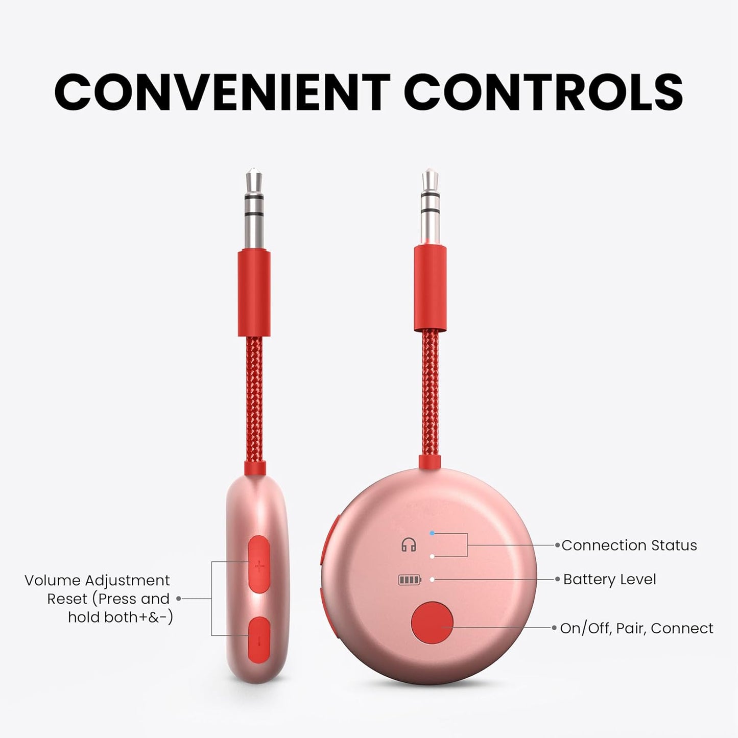 Avantree SoundJet R1 – Airplane Bluetooth Adapter for Headphones & AirPods, aptX Adaptive, Qualcomm Chipset, 20H Battery, Wireless Audio Transmitter for in-Flight Travel Essentials - Pink