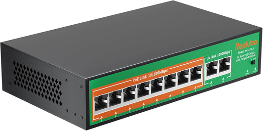 8 Port PoE Switch, 8 PoE+ 100Mbps Ethernet Port & 2 Gigabit Uplink, 120W, Support IEEE802.3af/at, Extend Function, Fanless, Unmanaged Plug and Play Network Switch