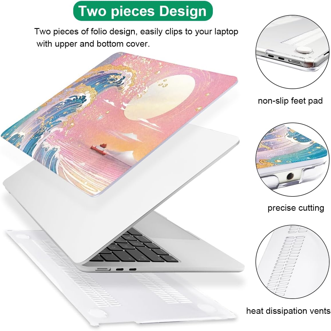 for MacBook Air 13.6 inch Case 2025 M4 A3240 2024 M3 A3113 2022 2023 A2681 M2 Chip, Crystal Plastic Pattern Hard Shell Case Cover for Mac Air 13.6 M4 2025 Touch ID, Sunset Glow Waves