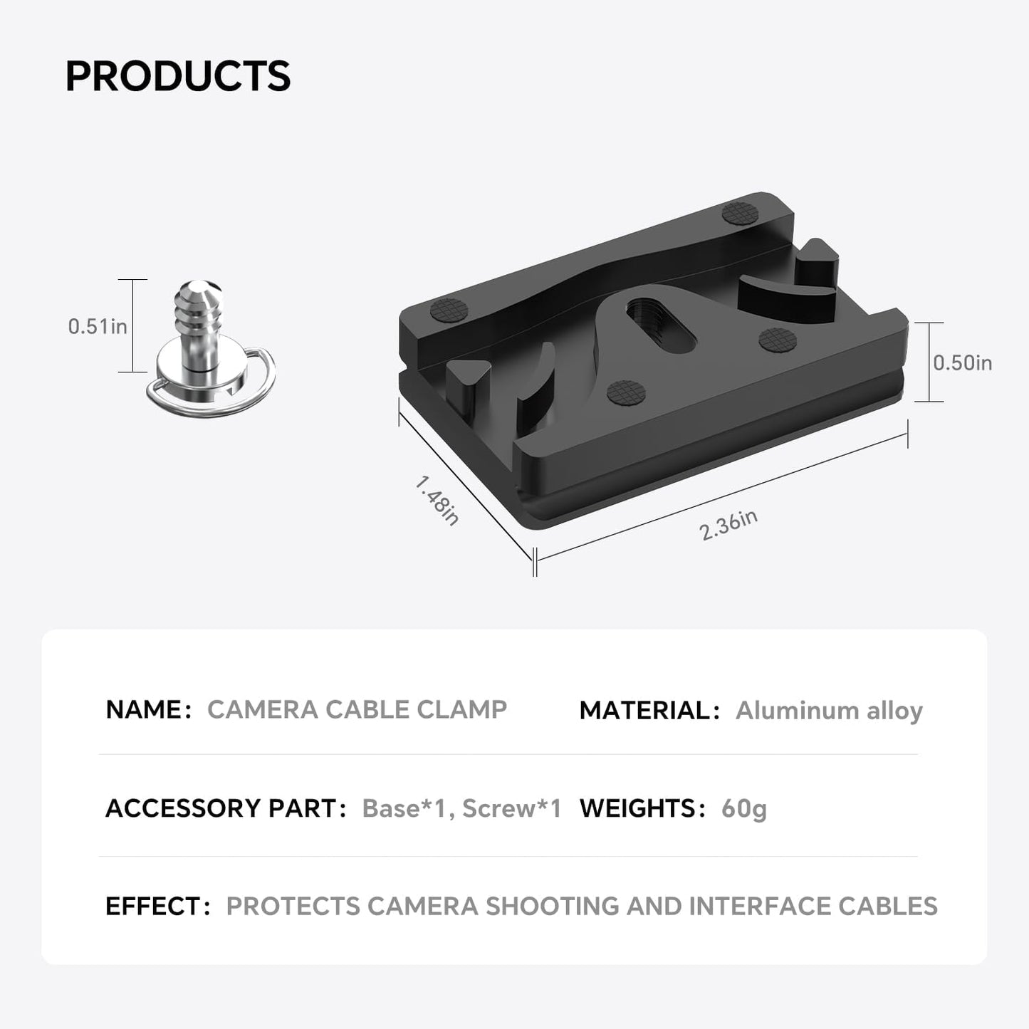 Aluminum Camera Cable Locking Clip - Adjustable USB/HDMI Protector with 1/4-inch Threads, Secure Cable Clip for DSLR Camera Photographer Students (Black)