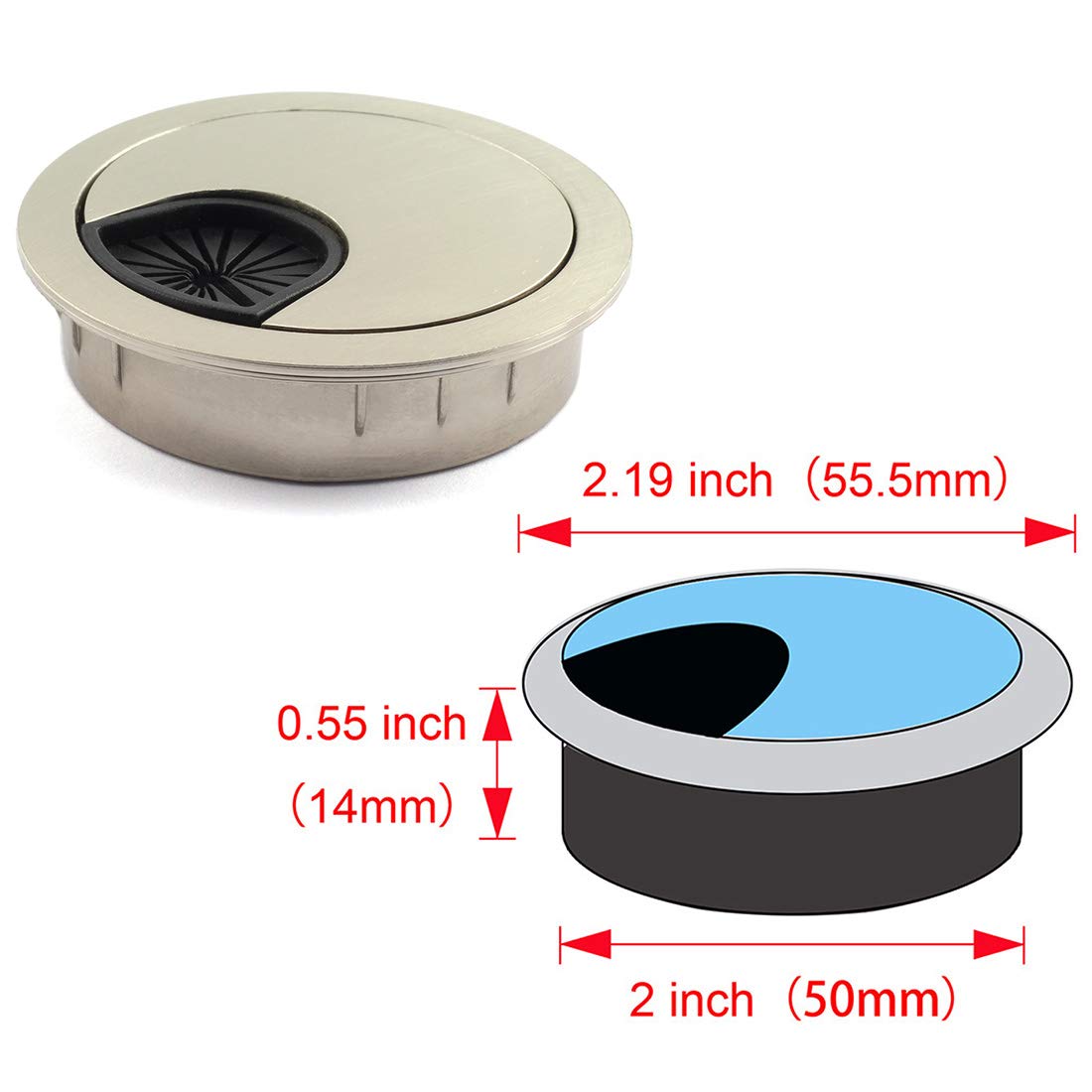 HJ Garden 1pcs 2 inch (50mm) Metal Desk Grommets for Managing and Hiding Wire Cord Cable Hole Cover Office PC Desk Cable Cord Organizer Zinc Alloy Cover Champagne