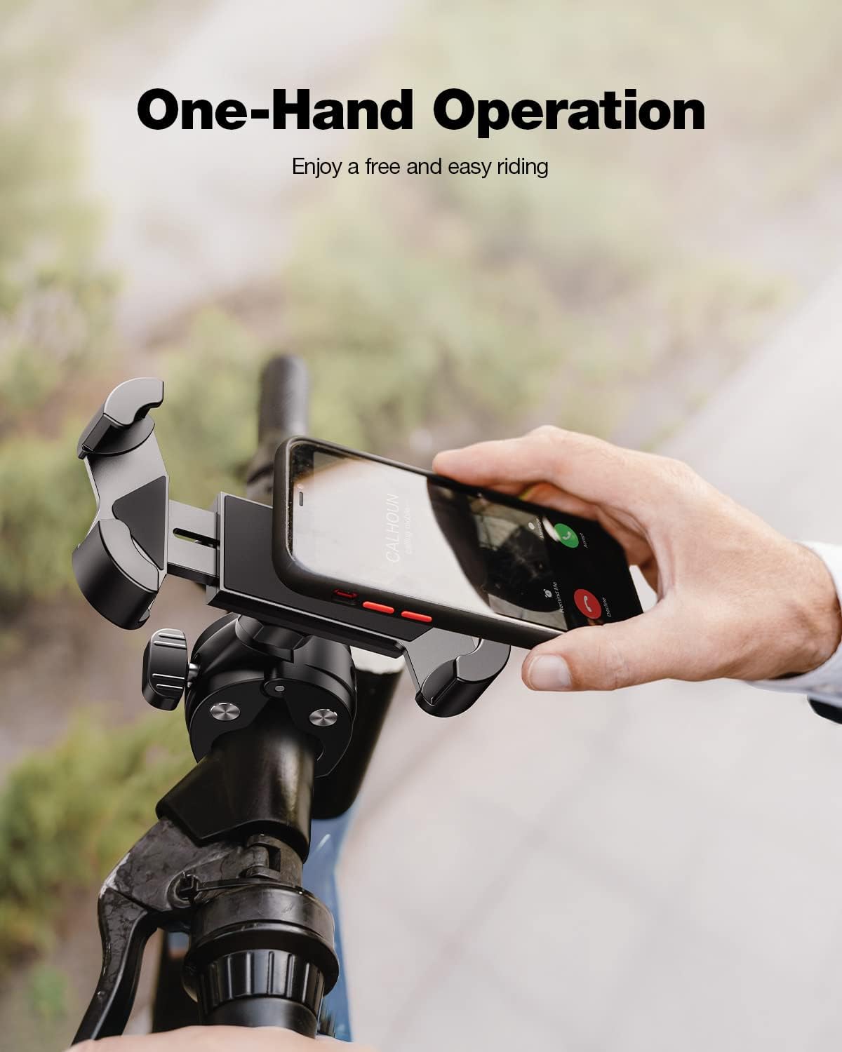 Universal Bike Phone Mount,Motorcycle Phone Holder-Sturdy and Secure,One-Hand Operation,360°Rotation,Security Lock,Compatible for All iPhone Series and Other 4.7"- 6.8" Cellphone.