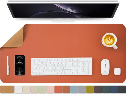 Cork Desk Mat - Dual-Sided Desk Pad for Office and Home - Desk Organization and Accessories - Ideal for Large Mouse Pad and Desk Mats on Top of Desks(Orange,36"x 17")