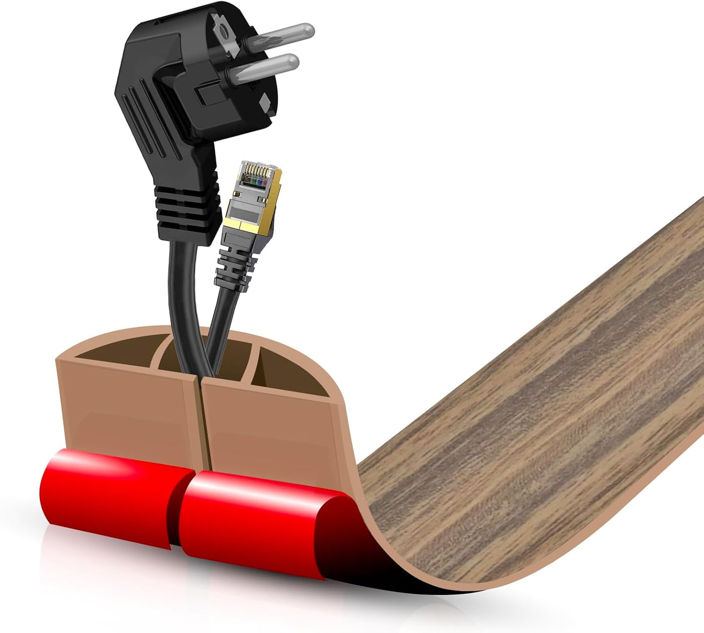 Floor Cord Cover Self Adhesive Cord Hider,3.3FT Cable Management, Extension Strip Protector for Wires, Prevent Cable Trips for Offices, Gyms, Exhibitions Cavity:0.47"(W) x0.35(H) Woodsmokedbrown