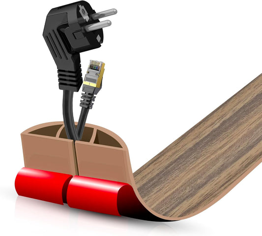 Floor Cord Cover Self Adhesive Cord Hider,3.3FT Cable Management, Extension Strip Protector for Wires, Prevent Cable Trips for Offices, Gyms, Exhibitions Cavity:0.47"(W) x0.35(H) Woodsmokedbrown