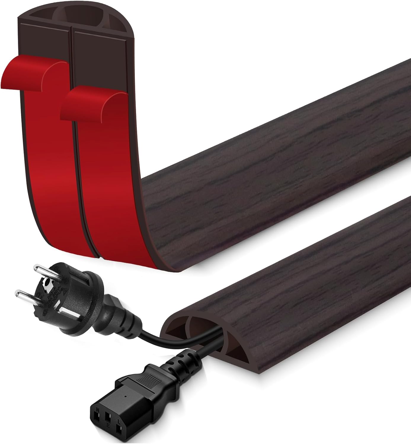 Floor Cord Cover for Wires on Floor Self Adhesive Cord Hider Floor Cable Management Wire Covers for Cords Protector Prevent Cable Trips Cord Cavity W 0.47" x H 0.27", Black Walnut, 10Ft
