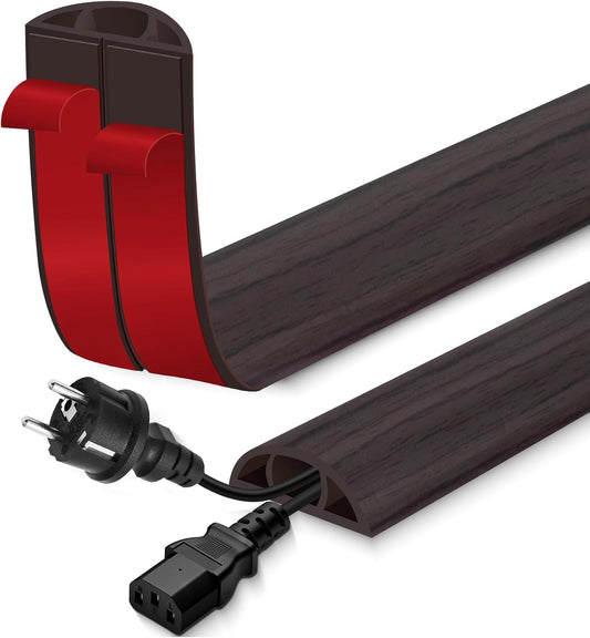 Floor Cord Cover for Wires on Floor Self Adhesive Cord Hider Floor Cable Management Wire Covers for Cords Protector Prevent Cable Trips Cord Cavity W 0.47" x H 0.27", Black Walnut, 3.3Ft