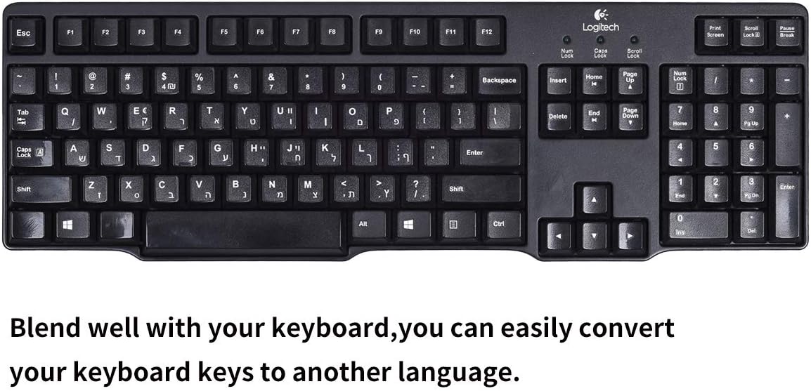 Hebrew-English Keyboard Stickers - 2PCS Replacement Letters for Computer, Laptop, Notebook, Desktop - White Font on Black Background, Matte Alphabet