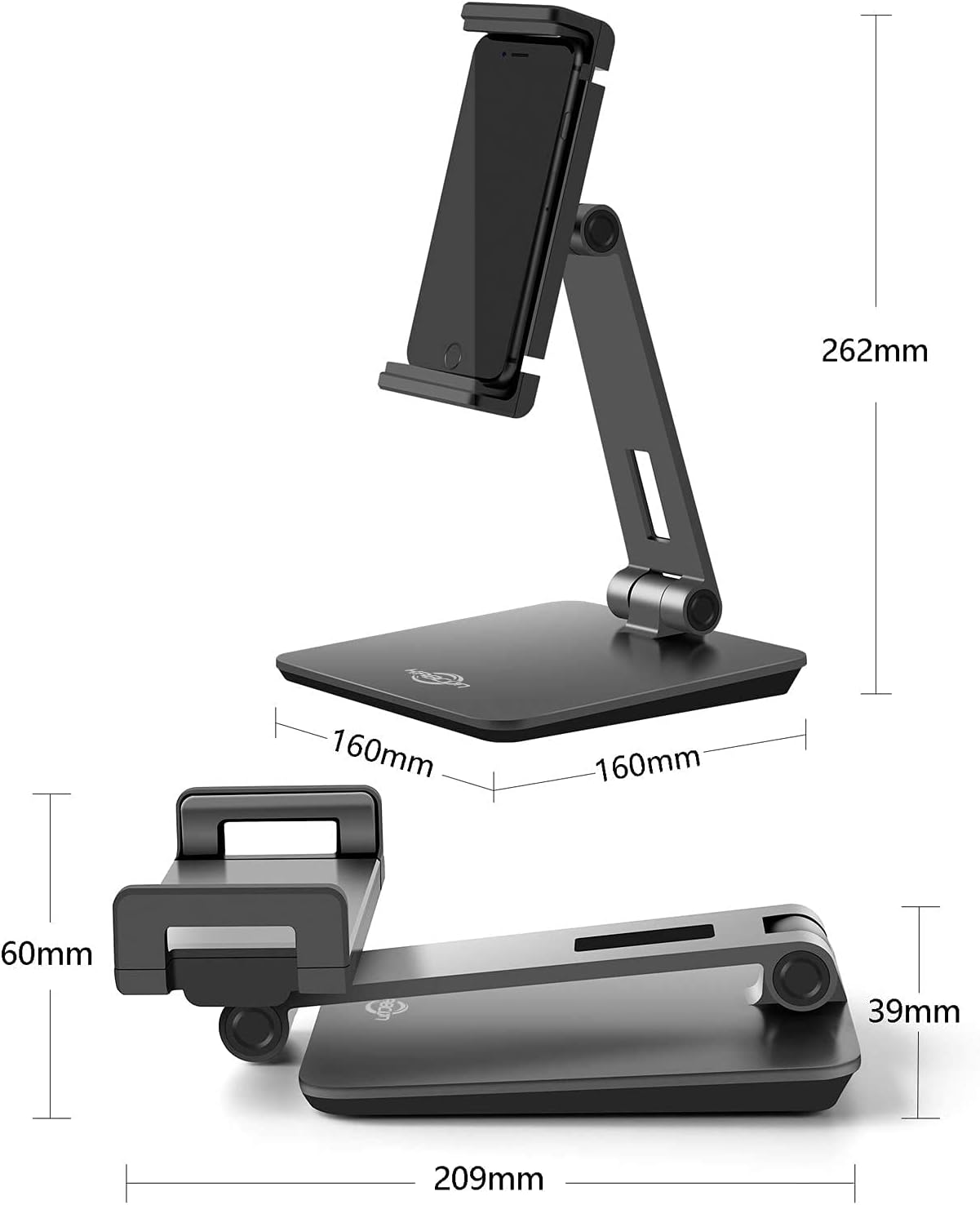 KABCON Tablet Stand,Tightness Adjustable Aluminum Alloy Tablet Stand for Desk, 360° Swivel Foldable Tablets Stands Dock for 4''-14''Tablets/Phone, iPad Series,Samsung Galaxy Tabs,Kindle Fire,Etc.
