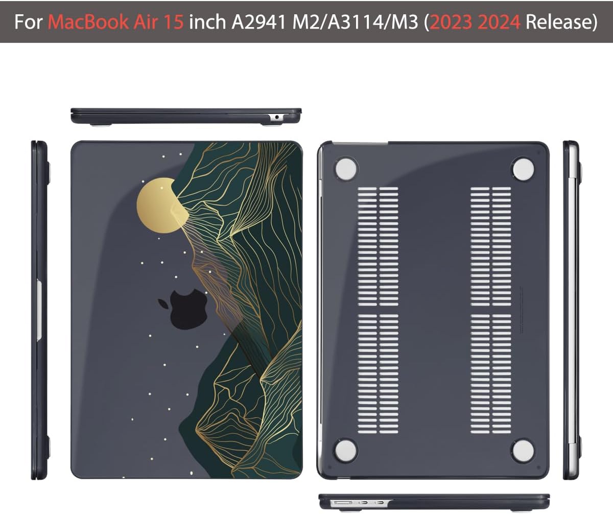 Teryeefi Compatible with MacBook Air 15 inch Case 2023 2024 A3114 A2941 with M3 M2, Plastic Hard Case & Keyboard Skin & Screen Protector for MacBook Air 15.3" Retina Display Touch ID, Mountain Sun