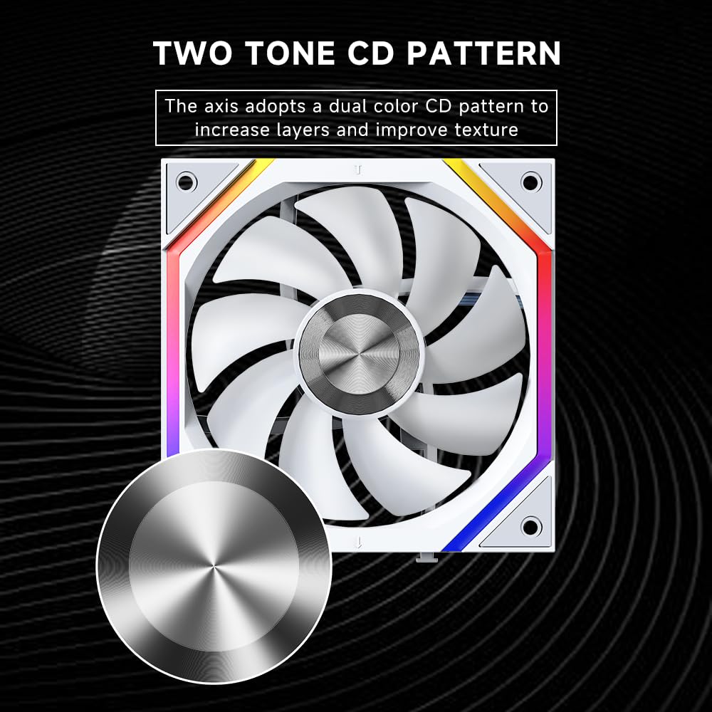 Jungle Leopard Galaxy 120mm PC Reverse Blade Case Fans, ARGB and PWM Cooling Fan PC, Axle Core Double Ring CD Pattern Module Computer Fans, Daisy-Chain 5V RGB Fan (White 3 Pack)