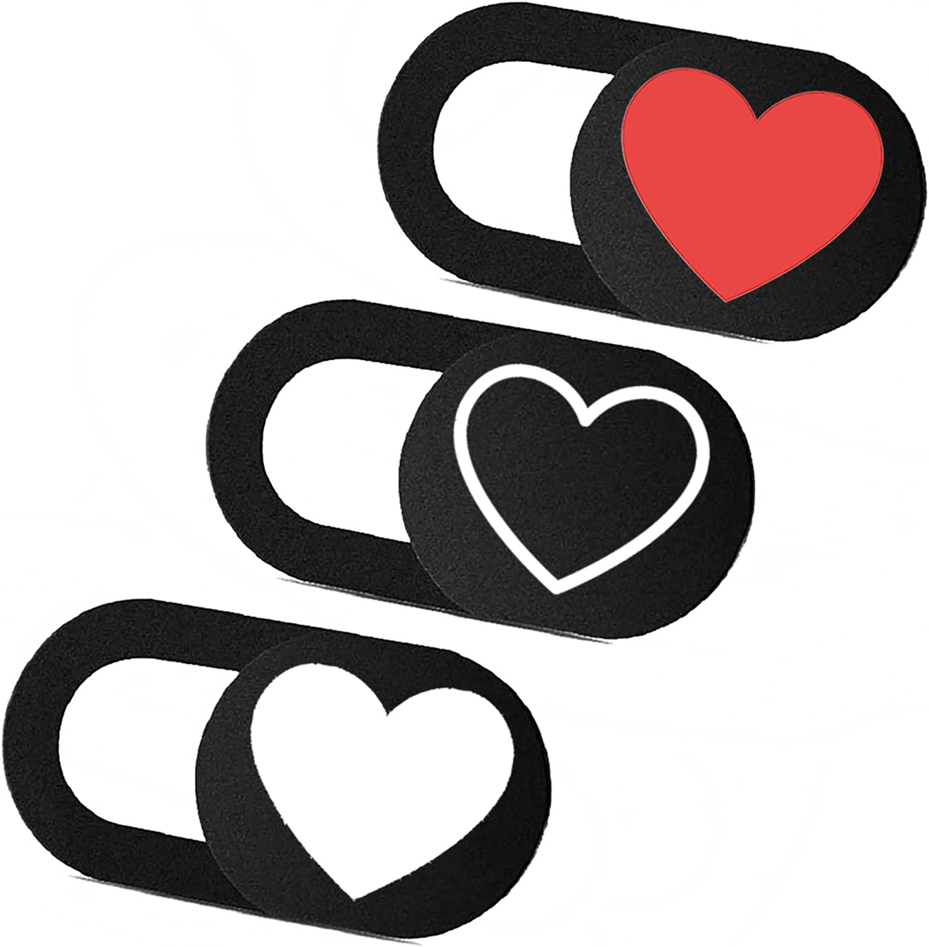 Webcam Cover 3 Pack Ultra Thin Slide Laptop Camera Cover for Echo Show, MacBook Pro, MacBook Air, Computer, Tablet, Mac Air, Chromebook, PC - Red Heart, Black