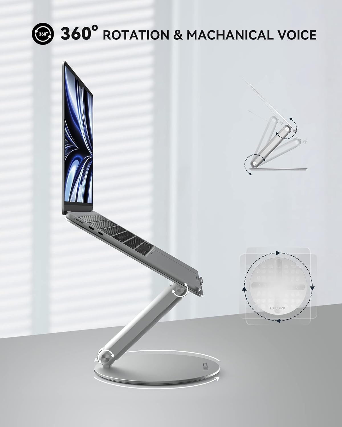LULULOOK Laptop Stand for Desk 2025, 360 Rotating Adjustable Laptop Riser, Upgraded Foldable Full Aluminum Alloy Computer Stand for MacBook Pro/Air, Dell, HP, Lenovo and Other 10-17inch Laptops