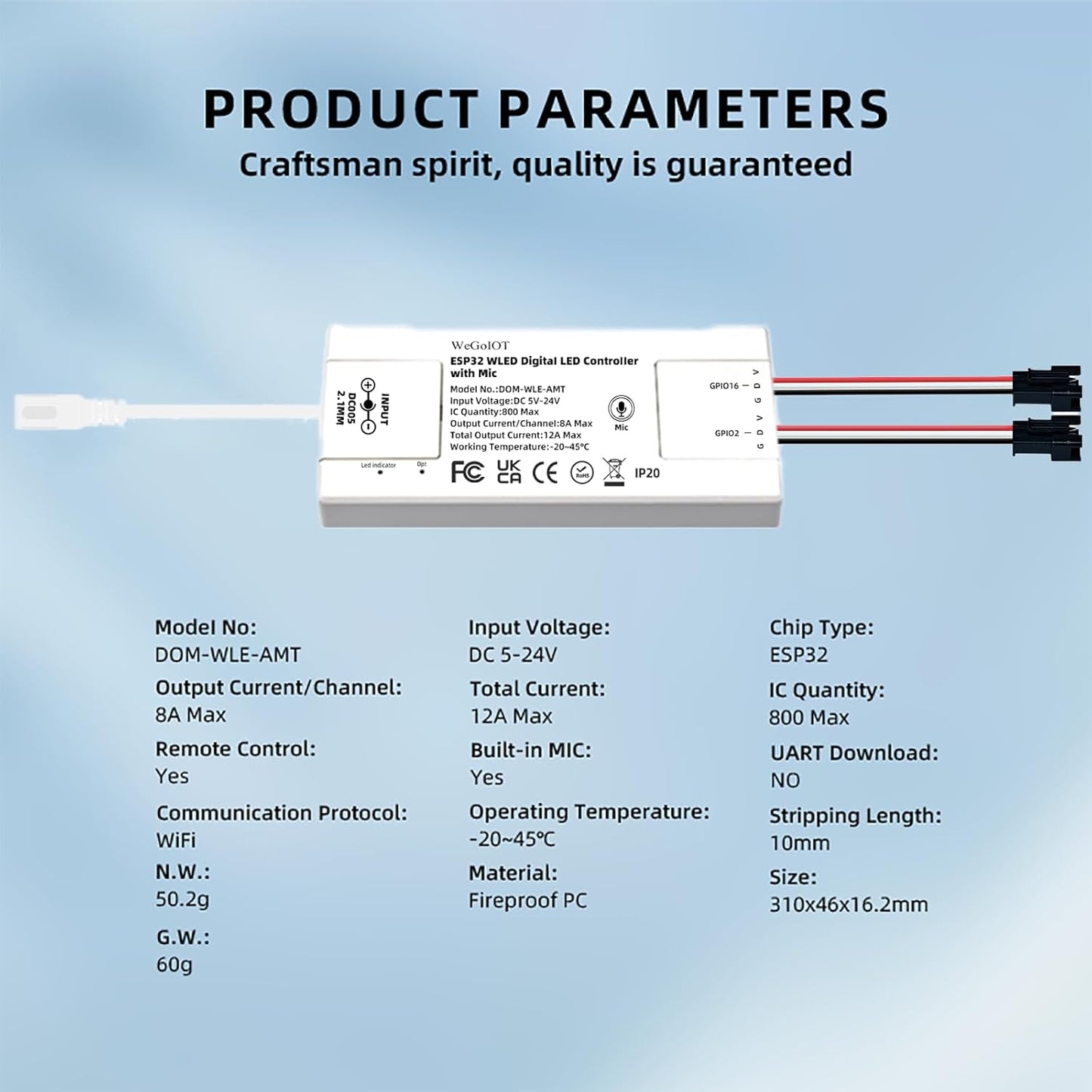 ESP32 Ultra-Thin WLED Digital Light Strip Controller with Mic Sound Mode DC5-24V RGB IC Digital Dynamic Light WS2811 WS2812B SK6812 SM16703P Flexible DIY FCOB Addressable LED Strip