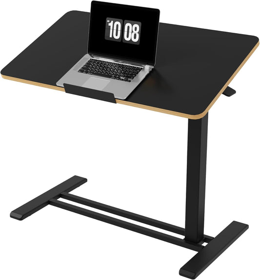 FLEXISPOT H7 PRO Mobile Standing Desk Adjustable Overbed Table Pneumatic with Wheels 90°Tiltable Portable Laptop Desk Rolling Computer Cart Foldable Bedside Table(31.5" W x 17.7" D D, Black)