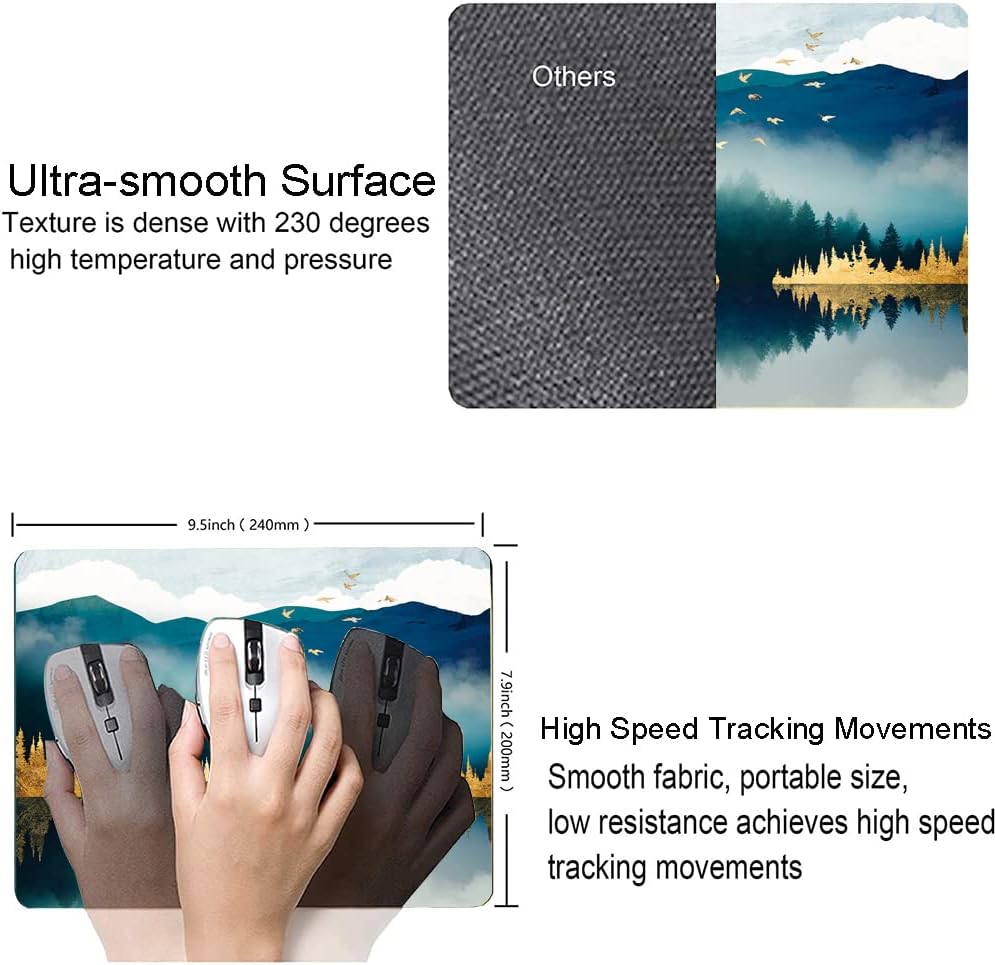 Abstract Landscape Mouse Pad - Square Waterproof Non-Slip Rubber Base for Office Laptop, 9.5"x7.9"x0.12" Inch (Mountain Landscape)