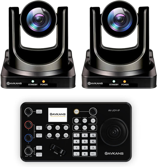 AVKANS 30X NDI PTZ Camera Kits - 2pcs 30X NDI Camera with 1pcs IP Joystick Controller Package for Church Live Streaming Video Production（2X AV-CM30-NDI and 1x AV-Joy-IP）