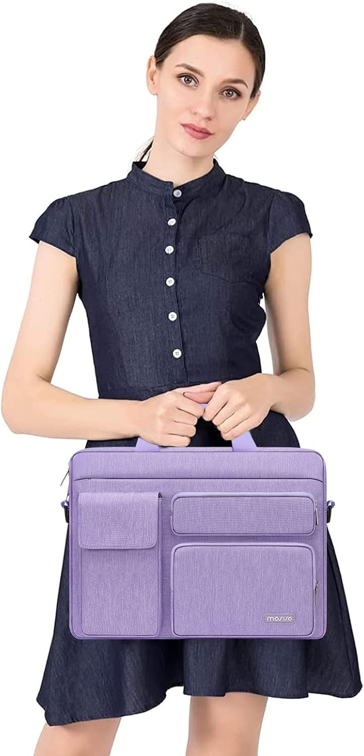 MOSISO Laptop Shoulder Bag, Computer Bag with 2 Raised&1 Flapover&1 Horizontal Pocket&Handle&Belt