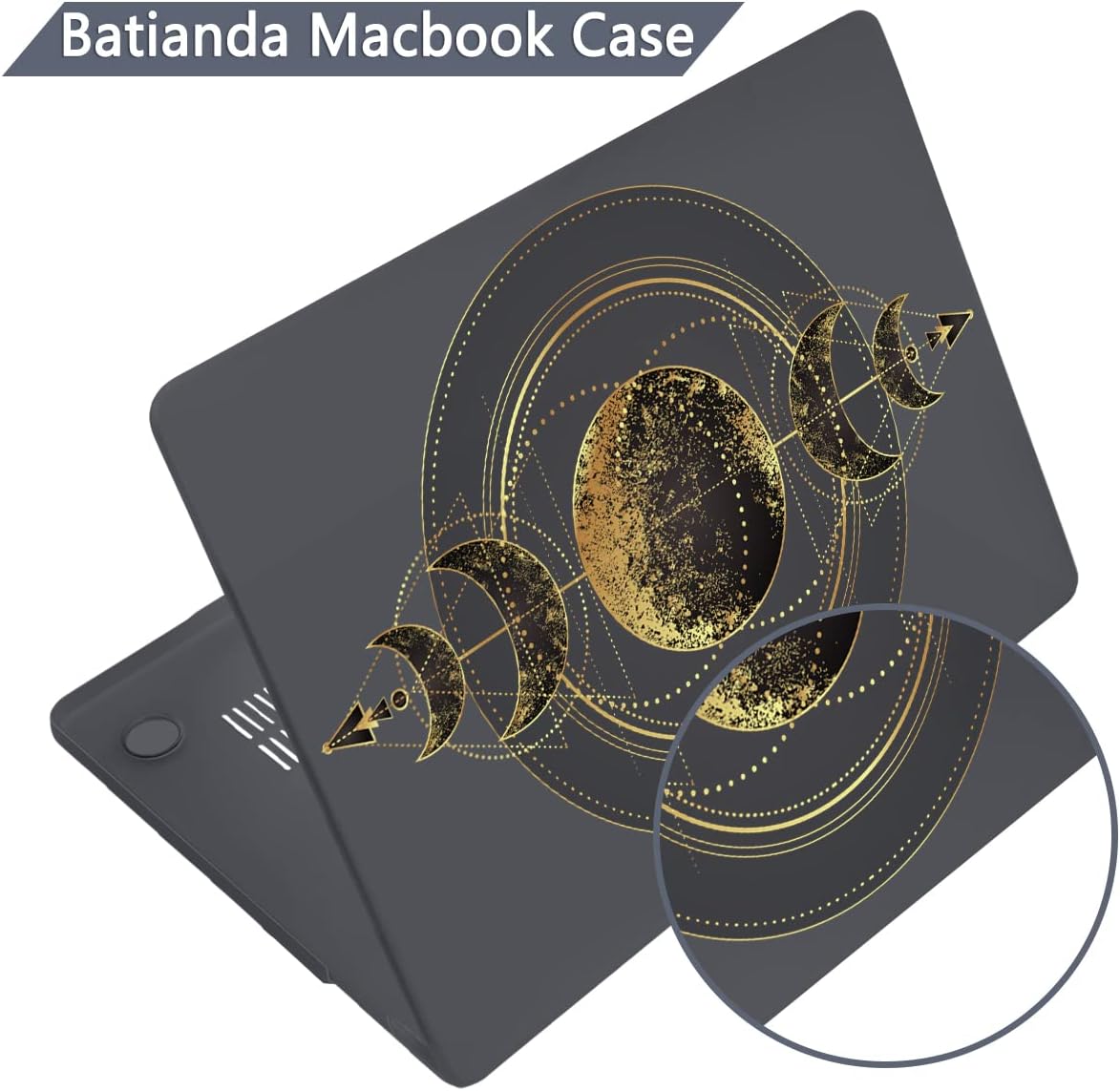 Batianda Premium Case for New MacBook Air 15 inch 2025 M4 2024 2023 with M3 M2 Chip Model A3114, Designed Black Protective Plastic Hardshell & Keyboard Cover & Screen Protector, Moon Magic