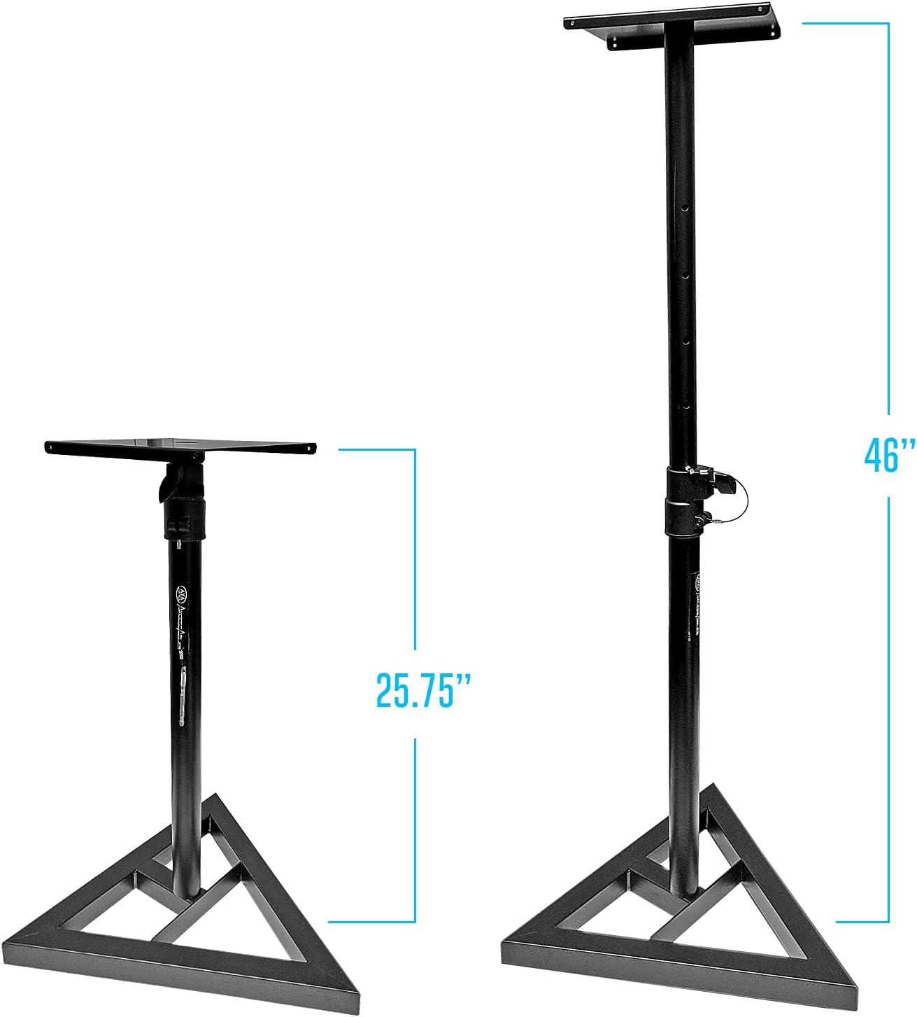 AxcessAbles Studio Monitor Speaker Stands Pair. 80lb Capacity per Stand. Adjustable Height 26" - 42". Metal Constructed Stands Ideal for Surround Sound, Bookshelf and Monitoring Speakers