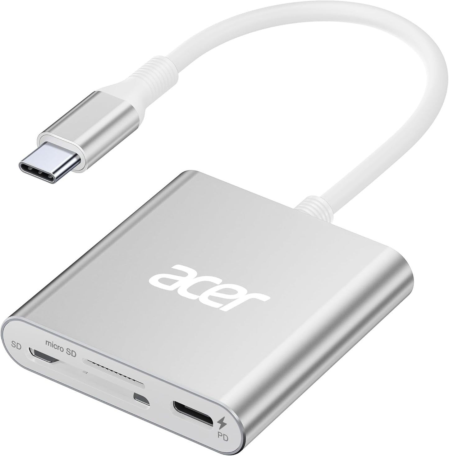 Acer SD 4.0 Card Reader, UHS-II Micro SD Reader USB C, Dual Slot Type C Memory Card Adapter with 100W PD Port for MicroSD SDXC SDHC UHS-II & UHS-I for iPhone 15/16, Laptop, MacBook(Silver)