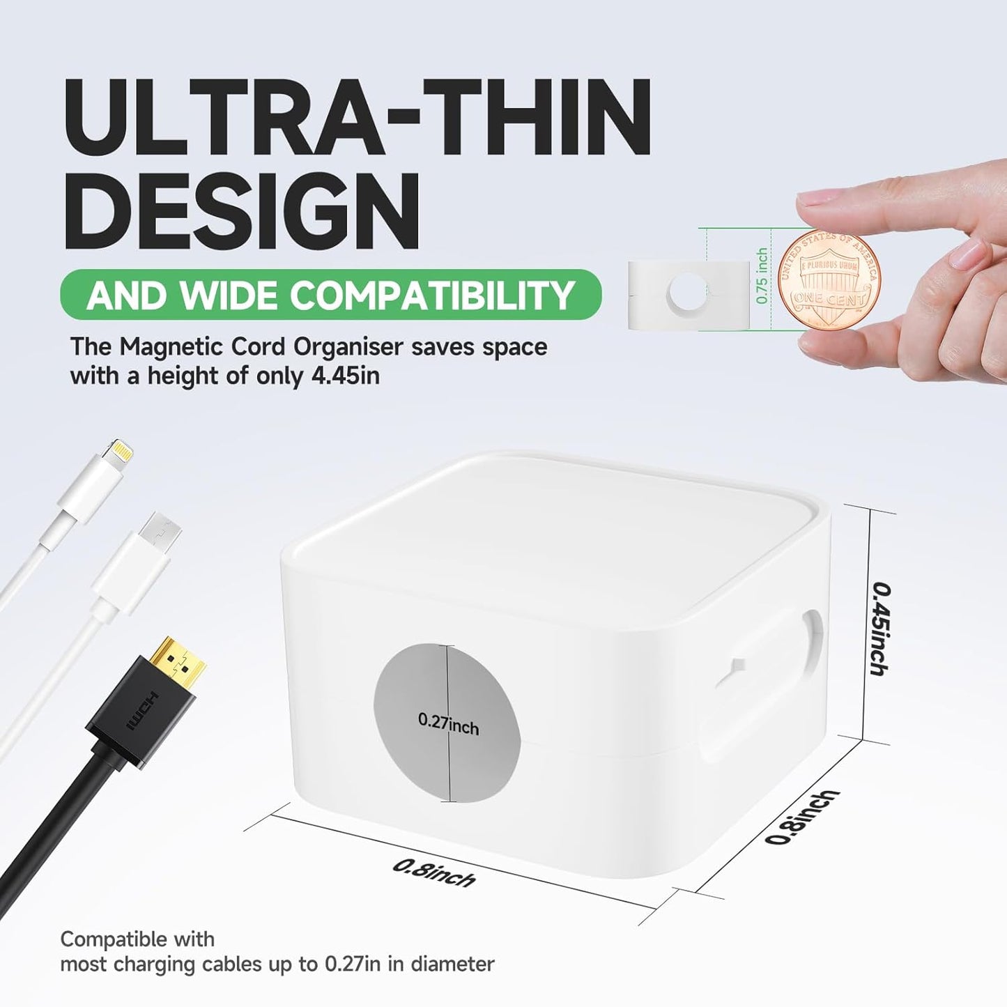 9 White Magnetic Cable Clips,Under Desk Cable Management,Cord Holder for Nightstand Home Office Car Phone Wall,2025 Adhesive Cord Organizer[0.45" in Ht Save Space/Versatile for Wire Up to 0.27" OD]