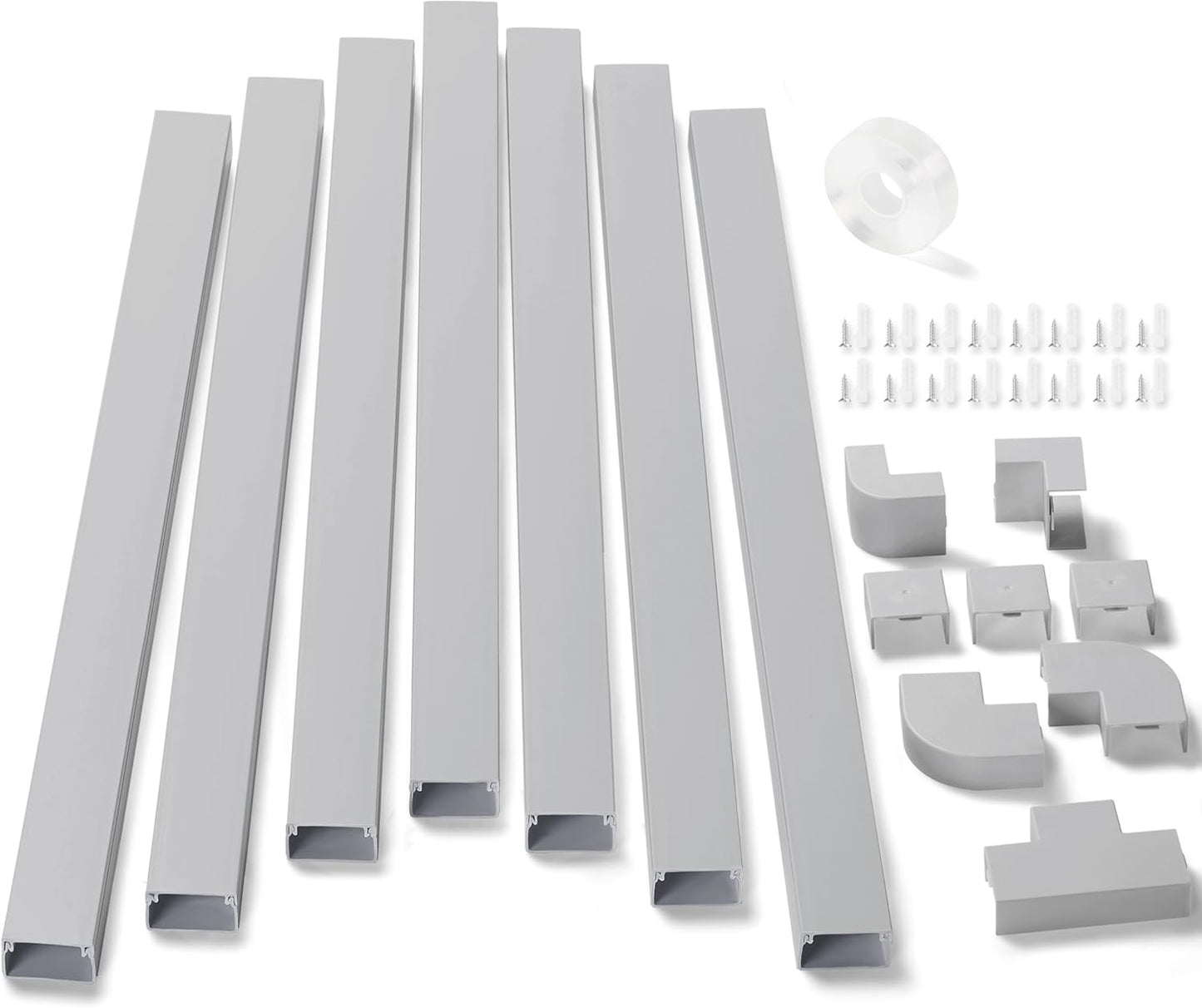 126in Cord Hider Kit, ZhiYo Wire Hiders for TV on Wall, Paintable Cable Management Kit, Wire Cover for Wall Mount TV, Grey Cable Raceway, Cord Cover Wall Wire Management Kit, 8xL15.7in W1.18in H0.67in