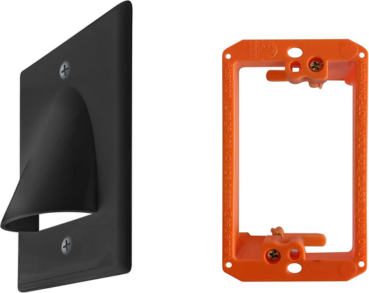 BestMounts - 1 Pack In Wall Cable Management Kit - Recessed Wall Plate Cable Pass Through Pair with Single Gang Low Voltage Mounting Bracket - TV Cord Hider for Wall Mounted TV ETL Listed