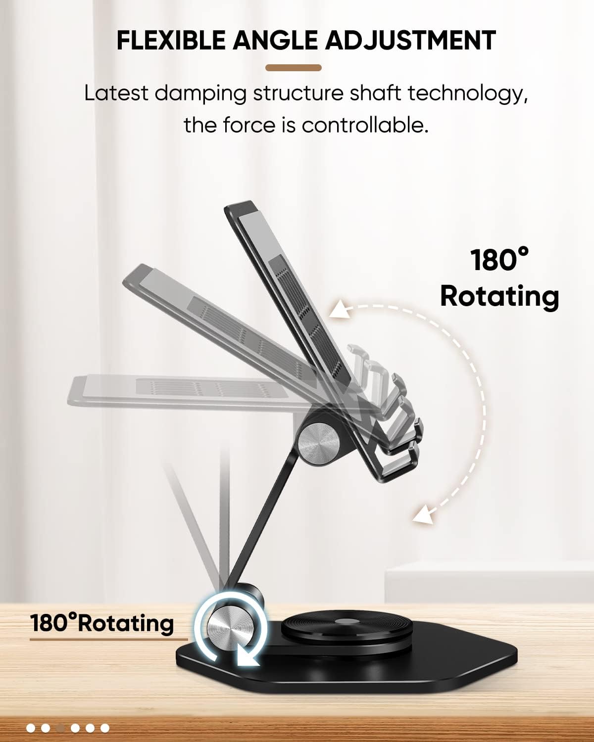 Foldable Aluminum Tablet Stand for Desk, 360° Swivel iPad & Tablet Holder – Portable & Stable Desktop Mount for 5–12.9in Devices, Black