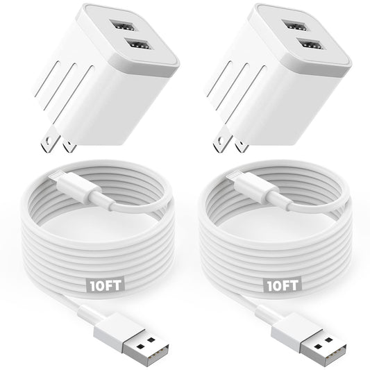 iPhone Fast Charger,Fast Adapter i Phone 2Pack Dual Port USB Wall Charger Apple Fast Charging 10FT Long Lightning Cable Cord Double Adapter Plug Block for iPhone 14/13/12/11 Pro Max XS XR X 8 7 6 iPad