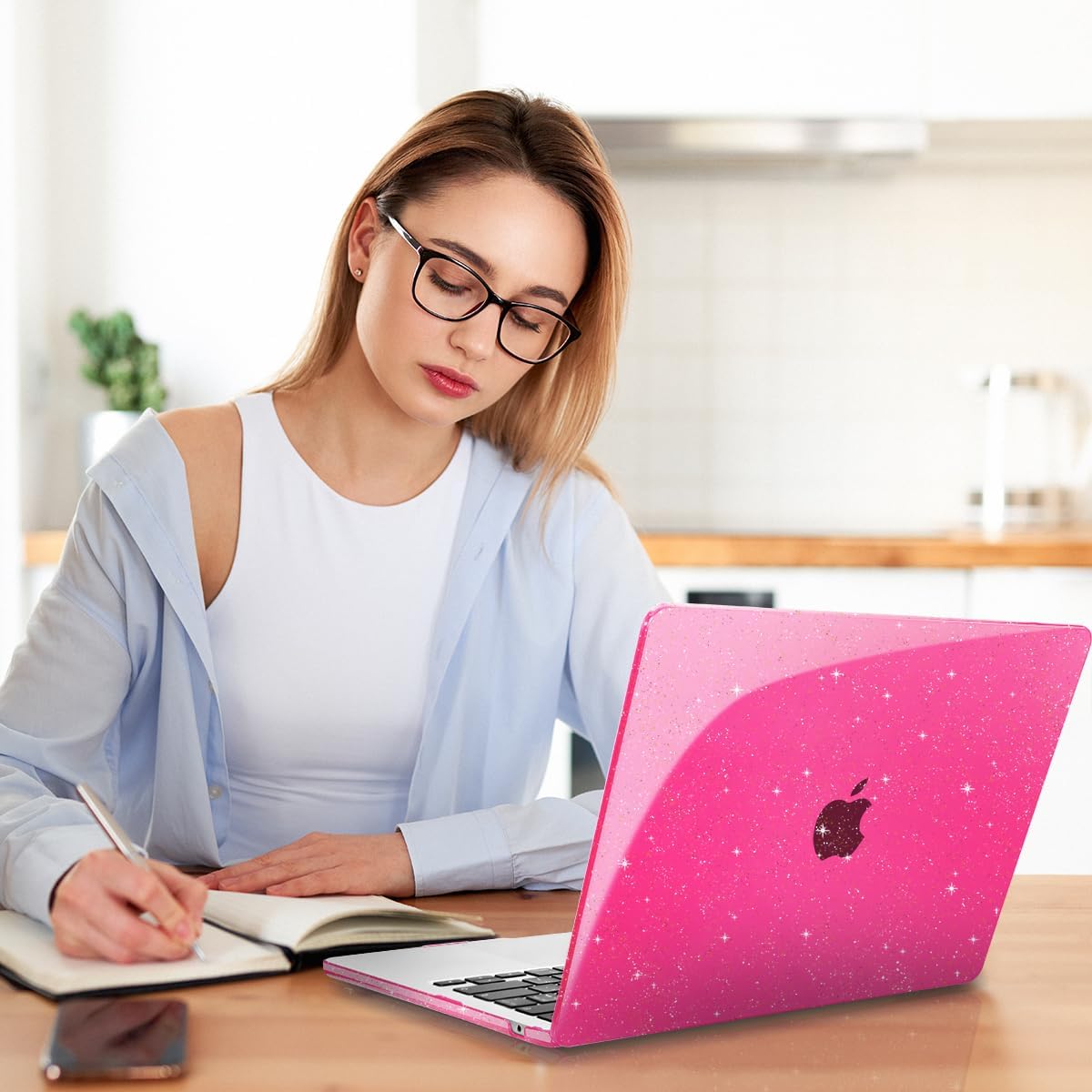 Teryeefi Compatible with MacBook Air 15 inch Case M4 M3 M2 Chip 2025 2024 2023 Release A3241 A3114 A2941 Model with Keyboard Cover + Type C Adapter for Air 15.3 Sparkly Case, Glitter Rose Pink