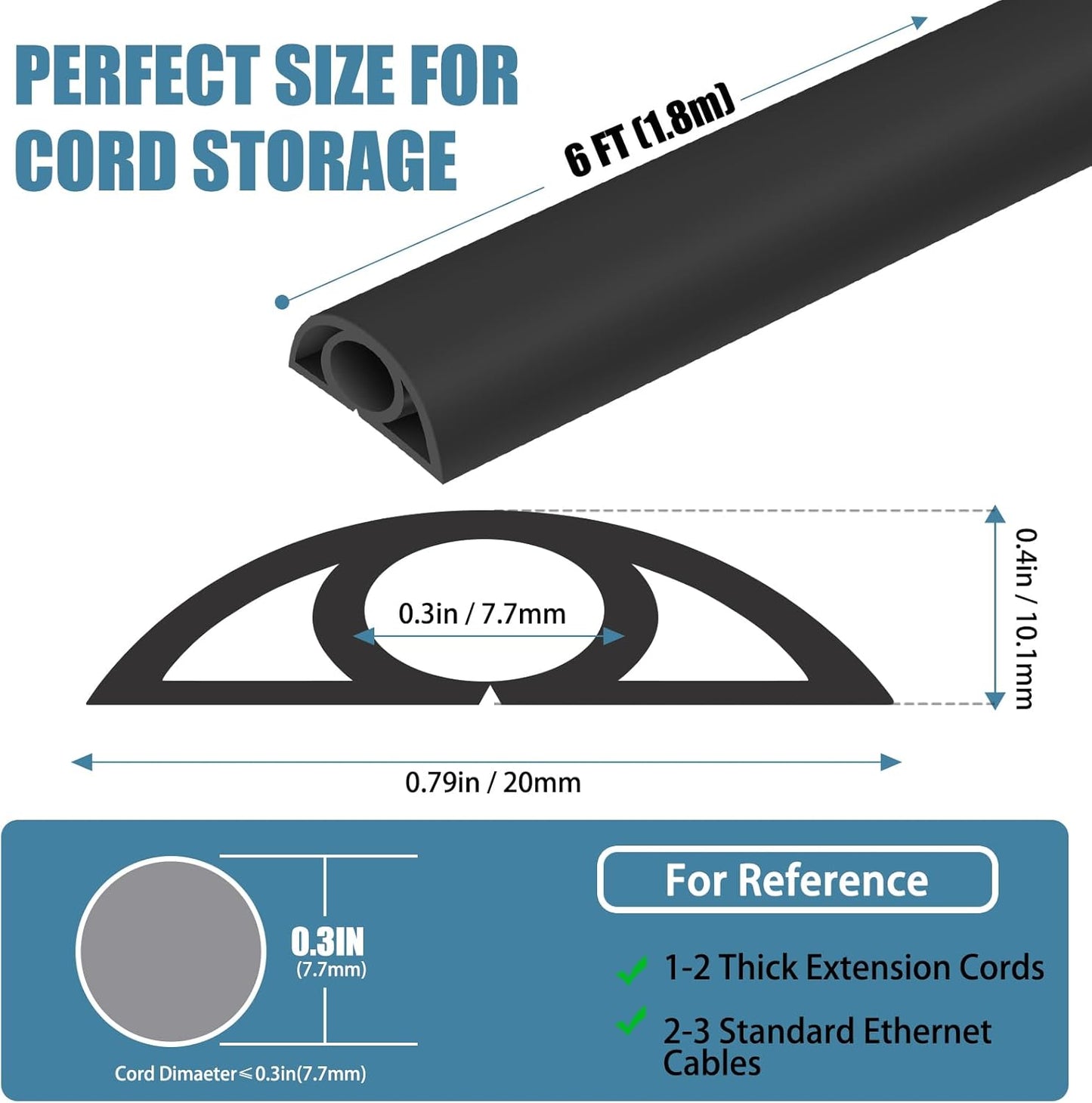 Floor Cord Covers for Wires 6FT Cable Hider Wire Cover Self Adhesive Cord Hider Floor for Offices, Homes, Workshops, Warehouses Cable Cavity 0.3" W x 0.3" H