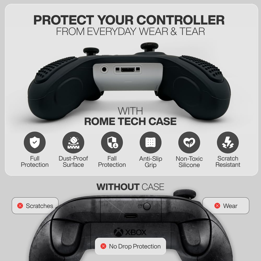 for Xbox Controller Series X/S (2024/2023) Silicone Protective Cover, Soft Skin Xbox Controller Accessories, Anti-Slip Cover with 2 Joystick Caps - Black