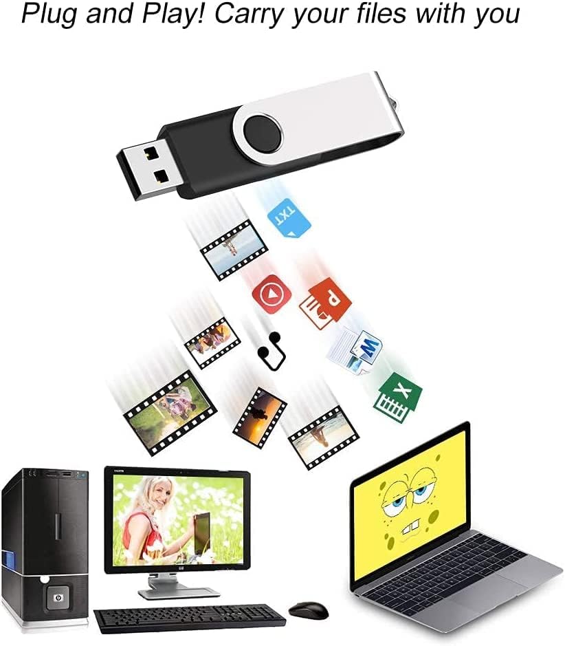 JUANWE 4GB USB Flash Drive 10 Packs，Bulk Thumb Drives Jump Drive with 360°Swivel Shell, Fold Storage USB Stick with Lanyard Hole Portable Pen Drive Mutipack Zip Drive, Black