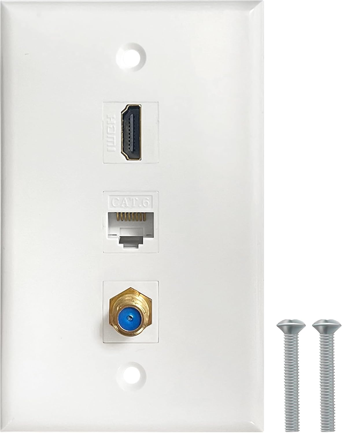 HDMI Coax Ethernet Wall Plate, 1 Port 4K HDMI Keystone, 1 Port Coax Keystone, 1 Port CAT6 Keystone Wall Plate