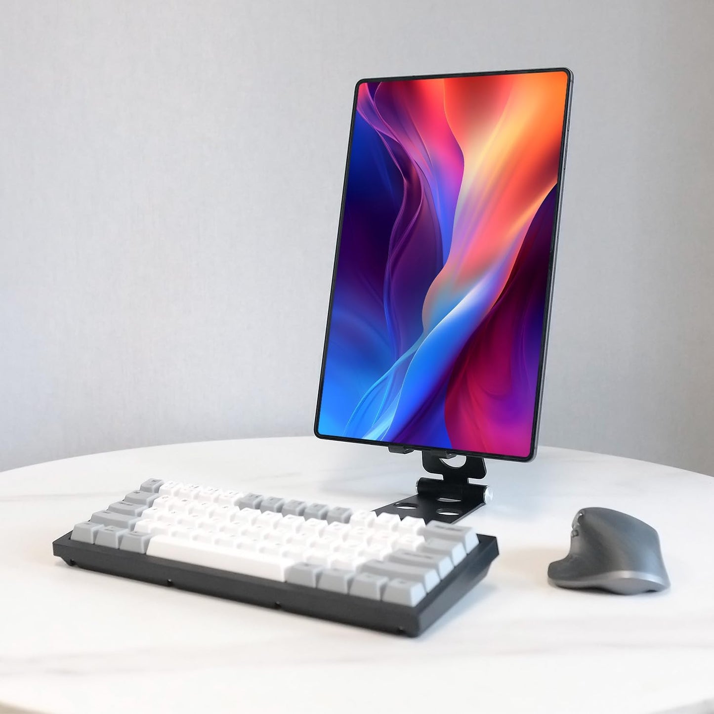 Kado Tablet Stand with Cord Holder Aluminum Alloy Black, Fully Adjustable Foldable Desktop Phone Stand Compatible with iPad mini/Air/Pro 11/12.9, Galaxy Tablet, Kindle and Display Devices 4"-16''