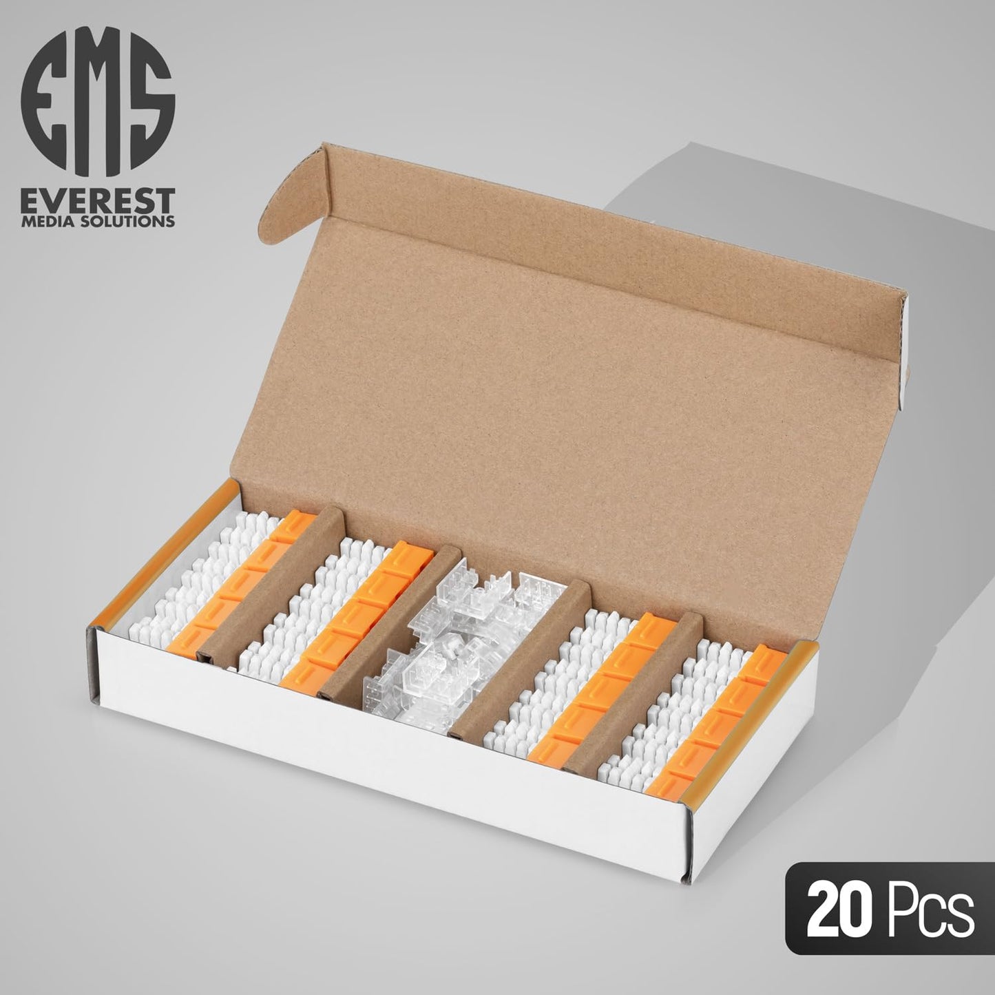 Everest 90° Angled RJ45 Cat6A Keystone Jacks 20-Pack in Orange - Slim Profile Female RJ45 Connectors - Cat 6A Keystone Jack - Compatible with 90° Angled Speed Termination Tool - easyJACK (B094WB91H3)