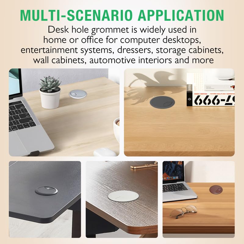 5 Pcs Desk Grommet 2-1/16" / 53 mm, Desk Cord Hole Cover, Cable Grommet ABS Plastic, Desk Hole Grommet for Home & Office Pc, Detachable Adjustable Cable Cord Organizer-Light Grey