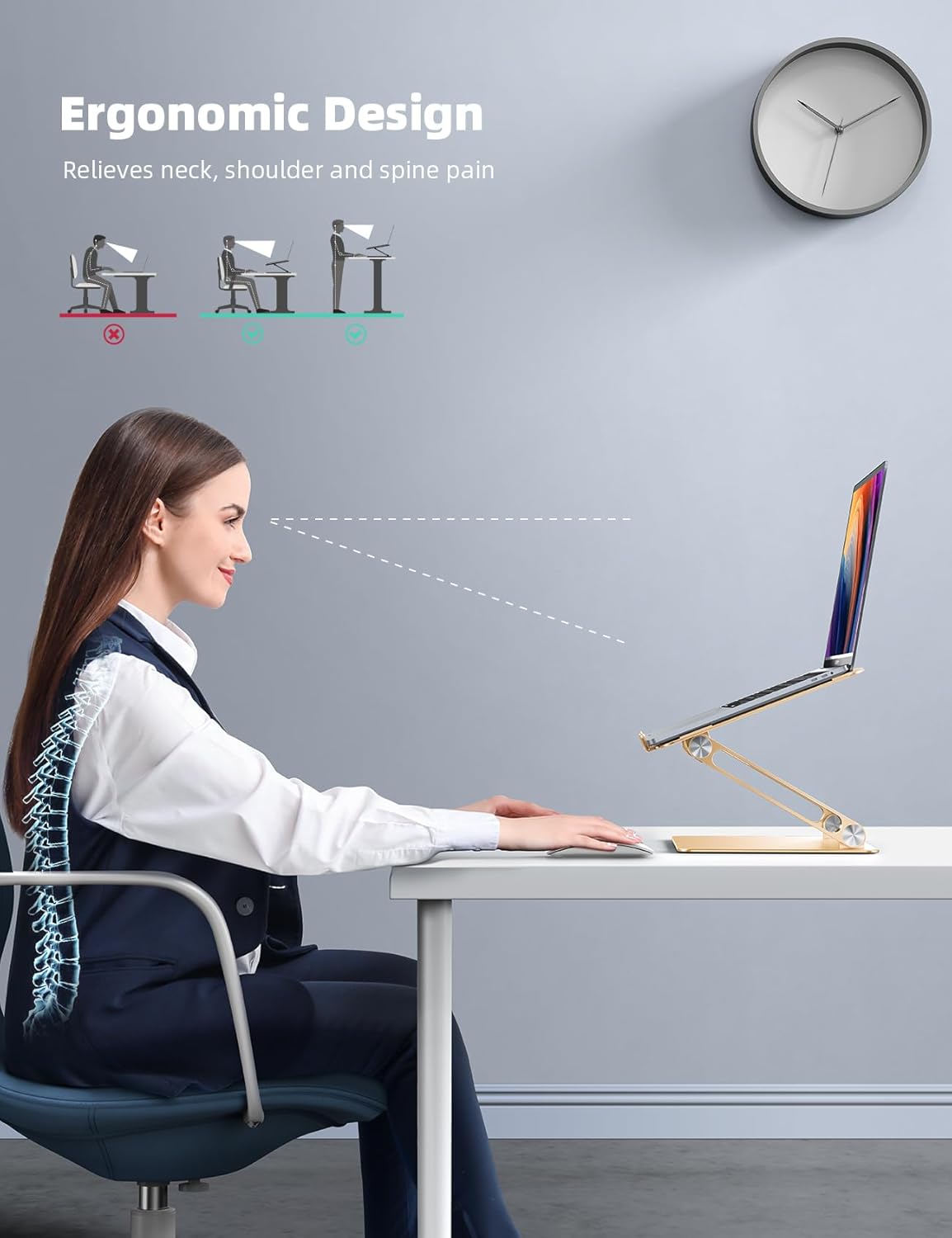 Lamicall Adjustable Laptop Stand, Portable Laptop Riser, Aluminum Laptop Stand for Desk Foldable, Ergonomic Computer Notebook Stand Holder for MacBook Air Pro, Dell XPS, HP (10-17.3'') -Gold