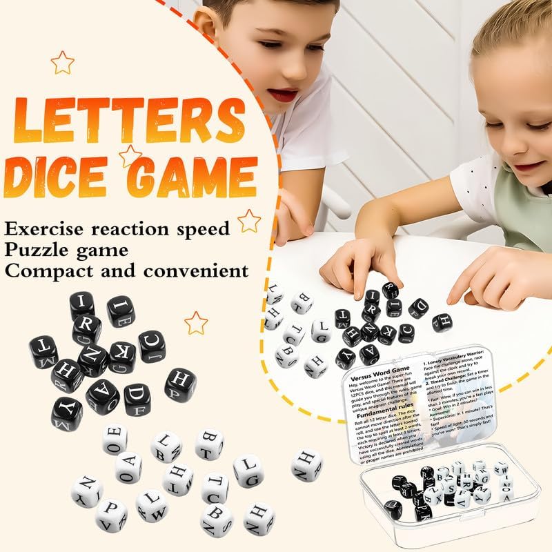 24 Pcs Dice Set, The Crossword Solitaire Game, 6 Sided Dice Crossword Creative Game, Two-Player Parent-Child Interactive Family English Letter Dice Games for Kids Adults