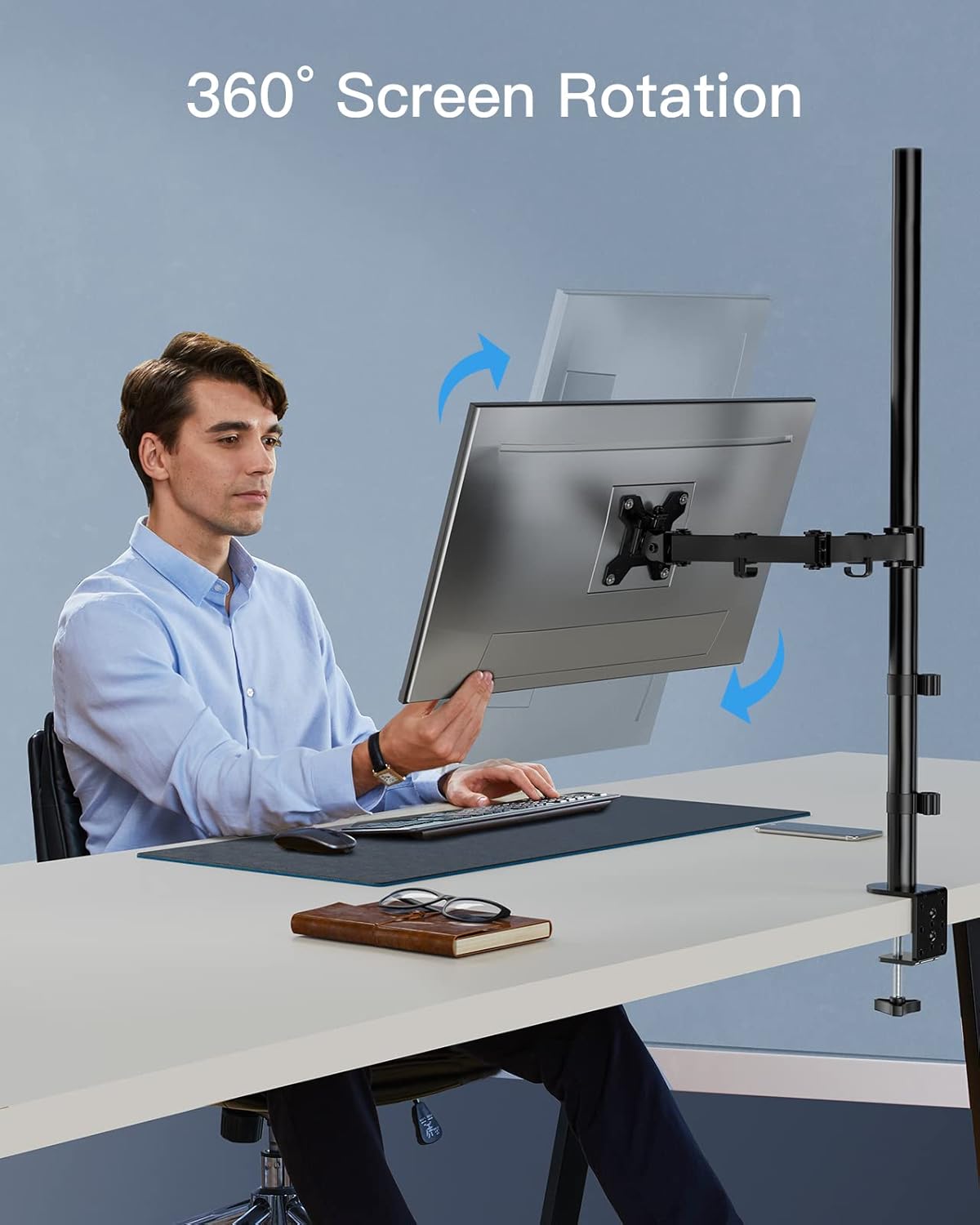 HUANUO Monitor Arm Desk Mount, Fully Adjustable Stand Computer Mount for 13-32 In Screen, Ultra Wide Screen to 38In, Single Extra Tall 39 Inch Monitor Stand Holds up to 22lbs with C Clamp/Grommet Base
