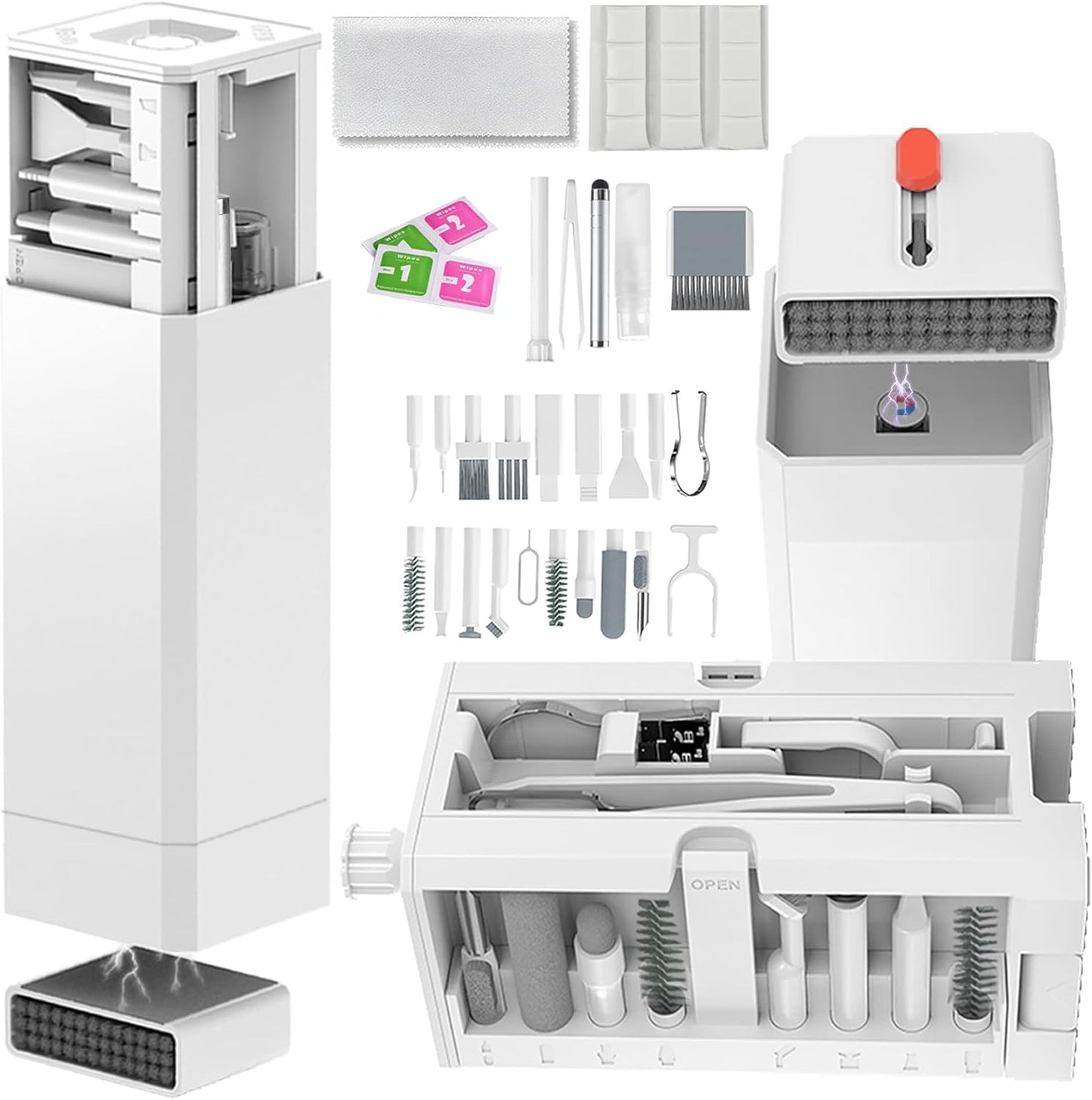 Cell Phone Cleaning Kit,iPhone Cleaning Kit for Charging Port Cleaner Keyboard Cleaning Kit for Airpods/Android/USB C/Earbuds/Laptop/iPad Screen with Stylus Pen,SIM Tool(White, with Putty and Cloth)