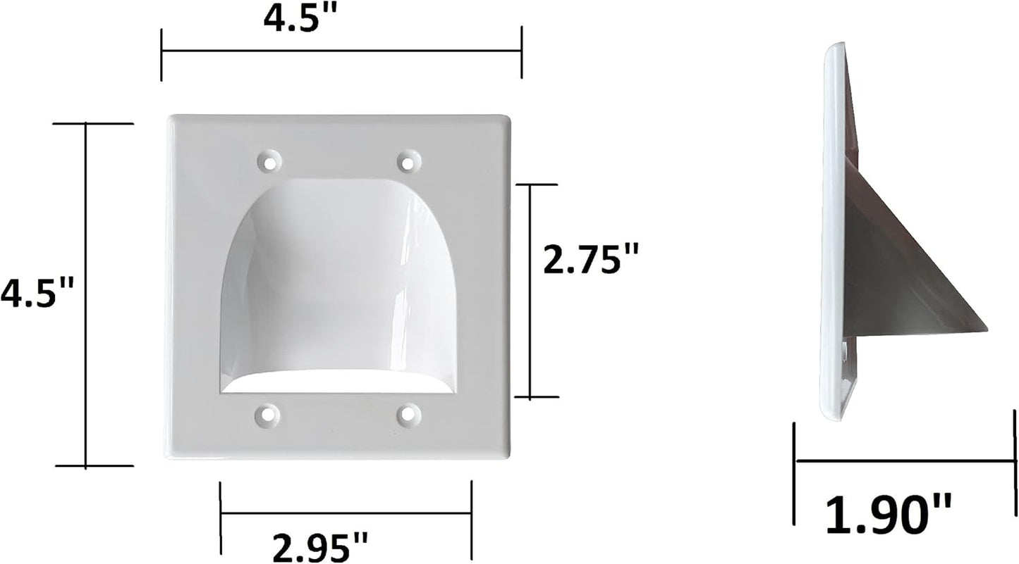 BestMounts - 6 Pack in Wall Cable Management TV Cord Hider for Wall Mounted TV - Recessed Wall Plates Cable Pass Through - Dual Gang Behind Wall Cable Management up to 8-10 Low Voltage Cords (White)