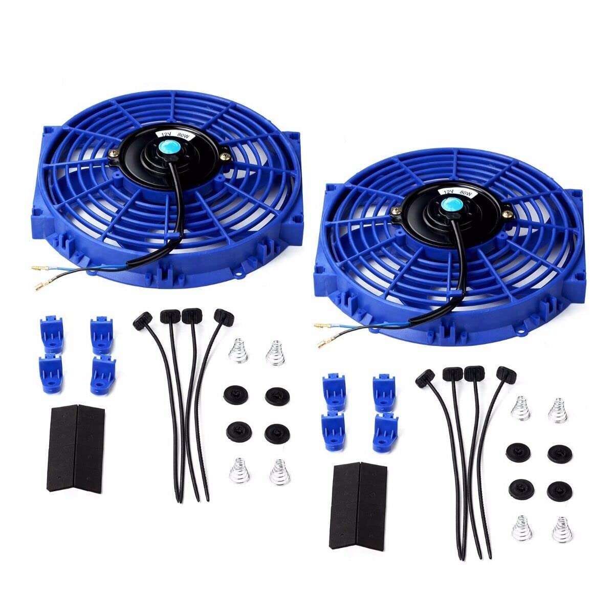 2PCS 10 inch Slim Fan Push Pull Electric Radiator Cooling 12V 80W Mount Universal Kit Blue