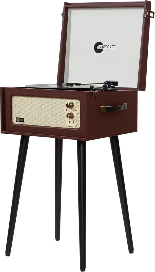 Arkrocket 3-Speed Bluetooth Record Player Retro Turntable with Built-in Speakers and Removable Legs [ Limited Edition ] (Brown)