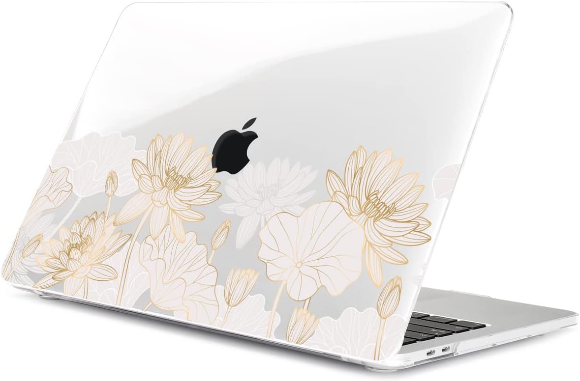 Batianda Design Case for M1 MacBook Air 13 Inch Model A2337 A2179 A1932 2021 2020 2019 Release,3D Painted Hard Shell with Keyboard Cover & Screen Protector, Golden Lotus