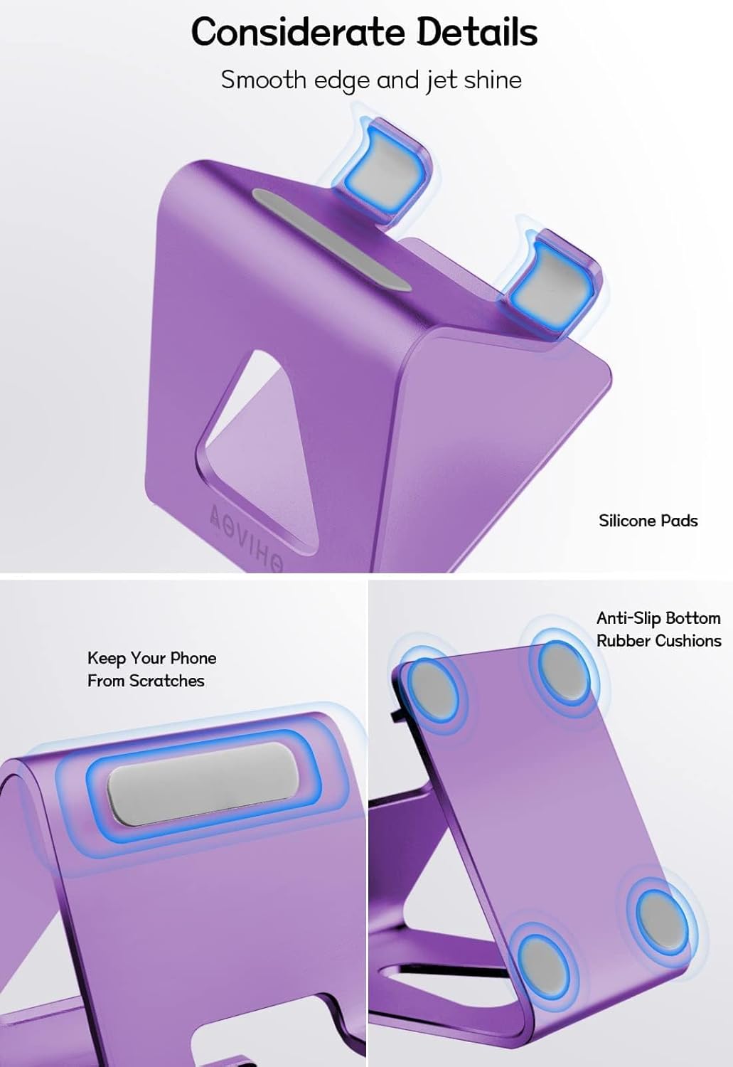 Cell Phone Stand, Phone Holder for Desk, Aluminum Desktop Phone Dock for iPhone 15 14 13 12 pro 11 X Xs max 8 7 6 6s Plus SE Samsung All Smart Phones,Purple