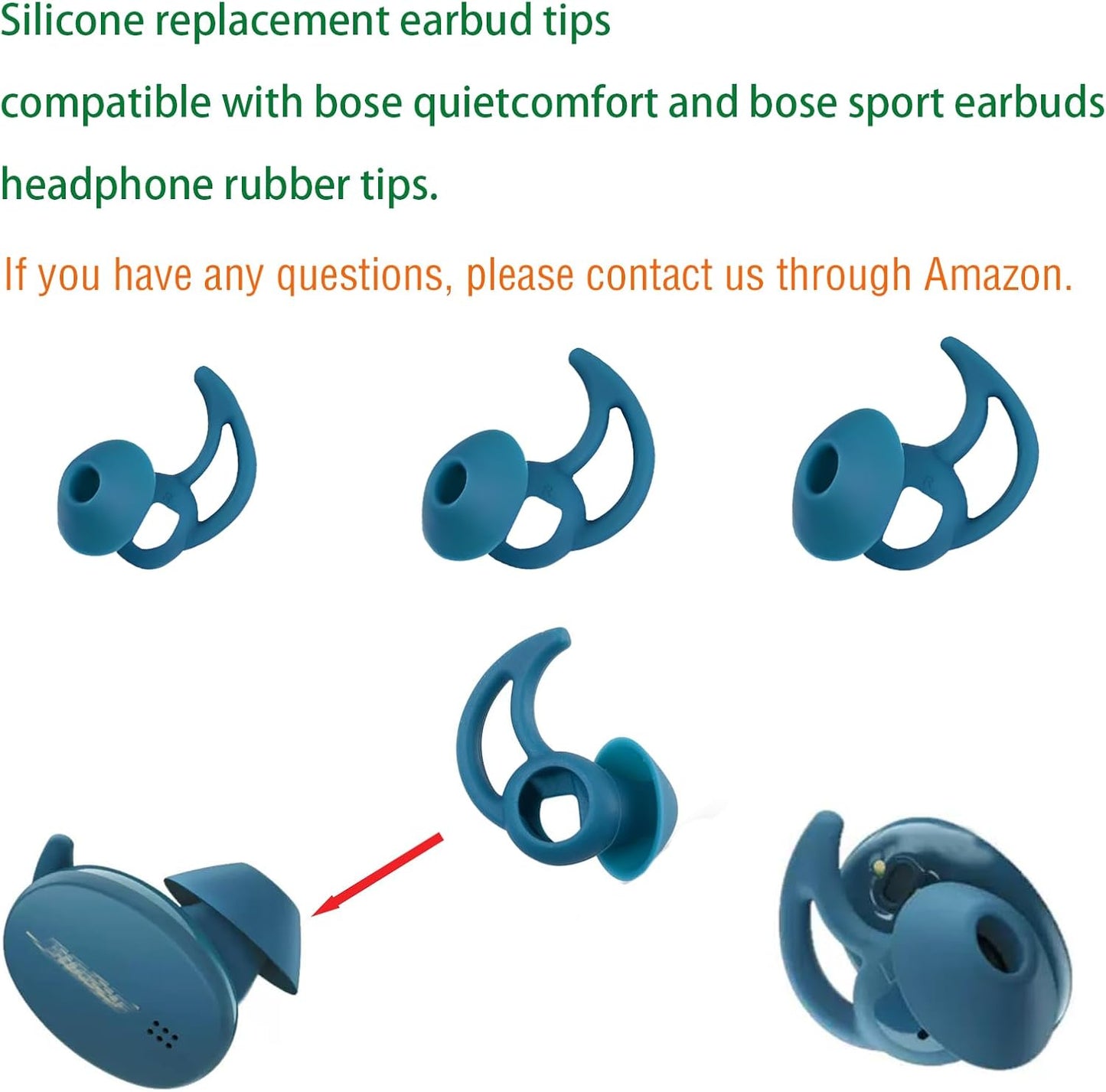 Ear Bud Pads Replacement Ear Tips Silicone Earbud Tips Compatible with Bose Quietcomfort and Sport Headphone Rubber Tips Earbud Covers Eartips 3 Pairs S M L Blue