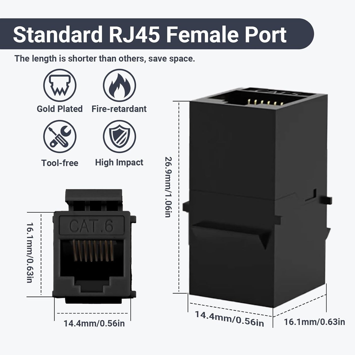 Cat6 RJ45 Keystone Coupler 25-Pack, Ethernet Coupler Female to Female, Ethernet Cable Extender UTP Inline Cat6 Keystone Jacks for Wall Plates & Patch Panels – Black